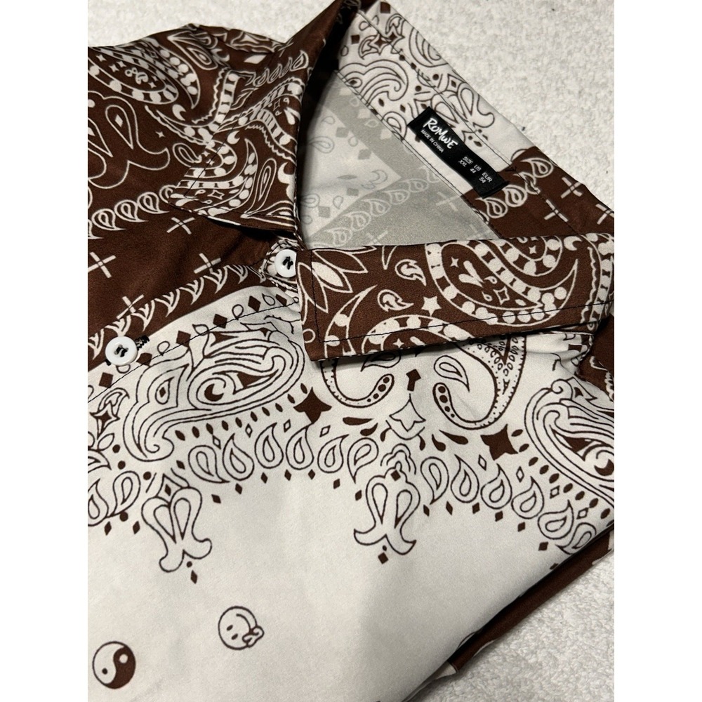 Romwe Guys Ying & Yang Graphic Paisley‎ Button Up XXL